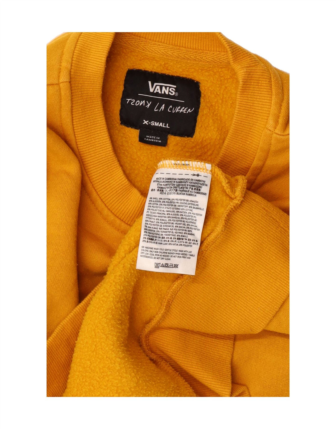VANS Womens Oversized Sweatshirt Jumper UK 6 XS Yellow Cotton Vintage Vans and Second-Hand Vans from Messina Hembry 