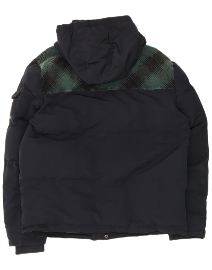 Męska kurtka narciarska z kapturem Superdry UK 42 XL, granatowa, poliester w kratkę
