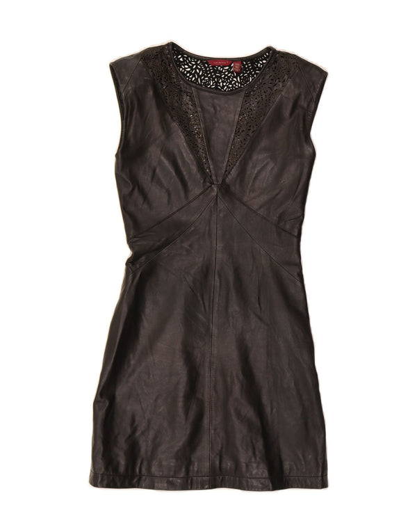 TED BAKER Womens Sleeveless Leather Sheath Dress Size 0 2XS Black Leather