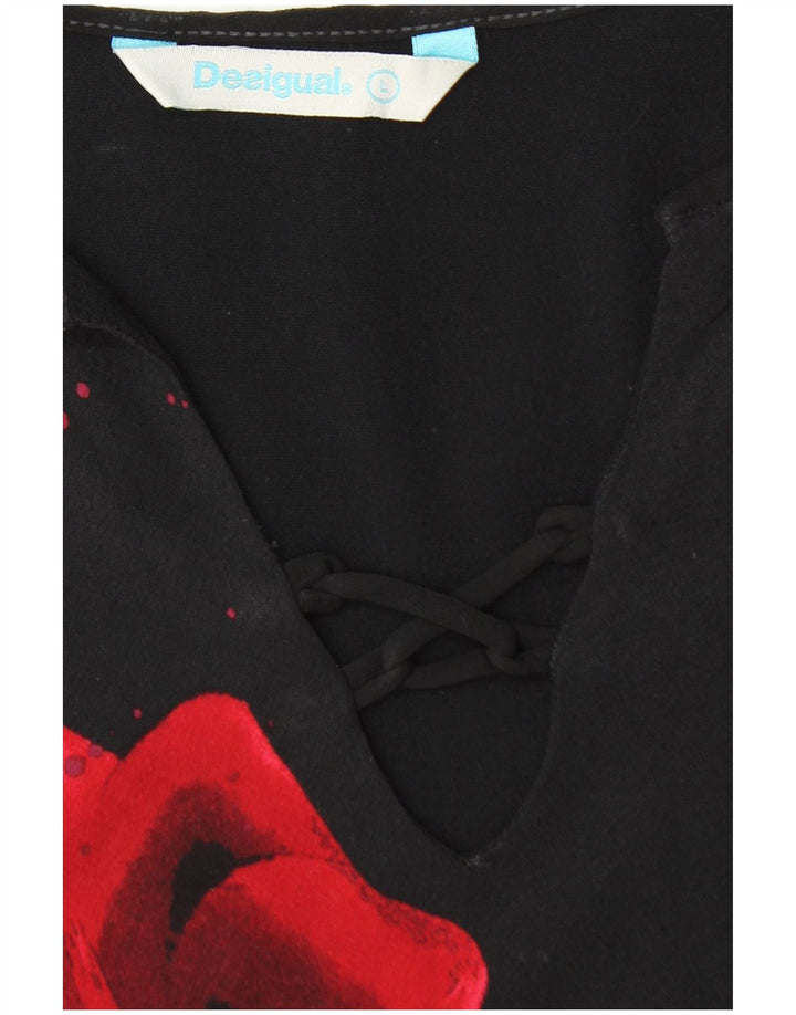 DESIGUAL Damska bluzka bez rękawów Top UK 14, duża, czarna w kwiaty