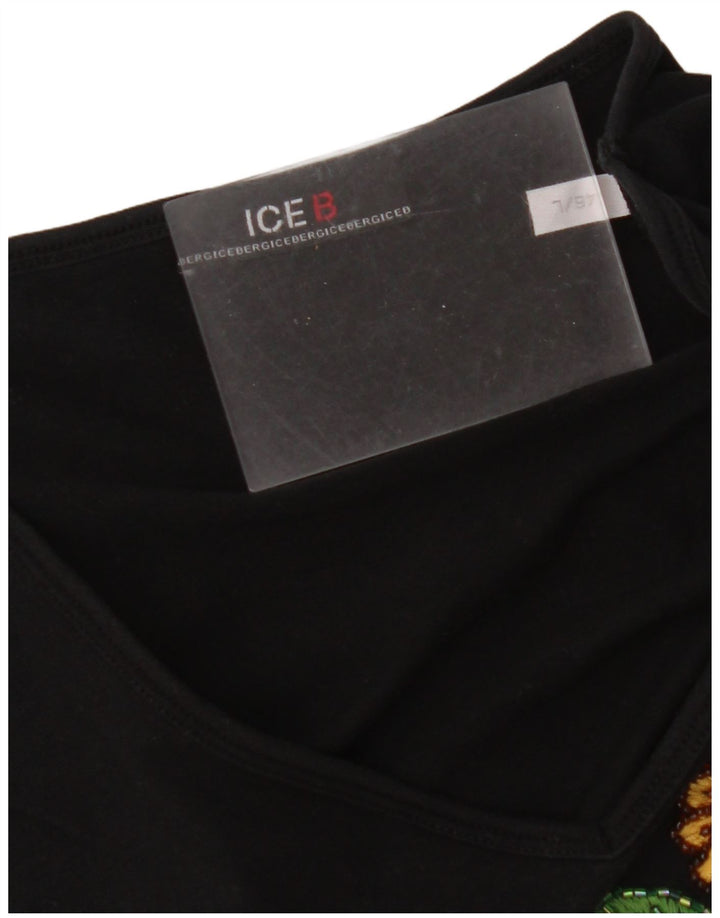 Damski krótki top ICEBERG z grafiką, długim rękawem IT 46, duży, czarny w kwiaty