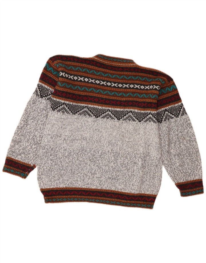 Vintage męski sweter z okrągłym dekoltem, średnio szary Fair Isle
