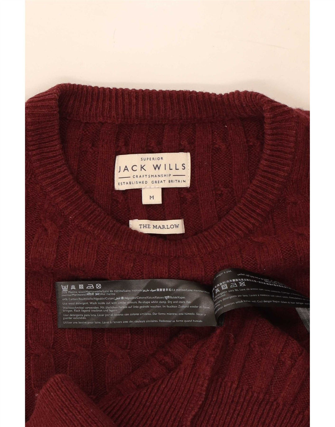 Męski sweter z okrągłym dekoltem Jack Wills, średnia bordowa wełna