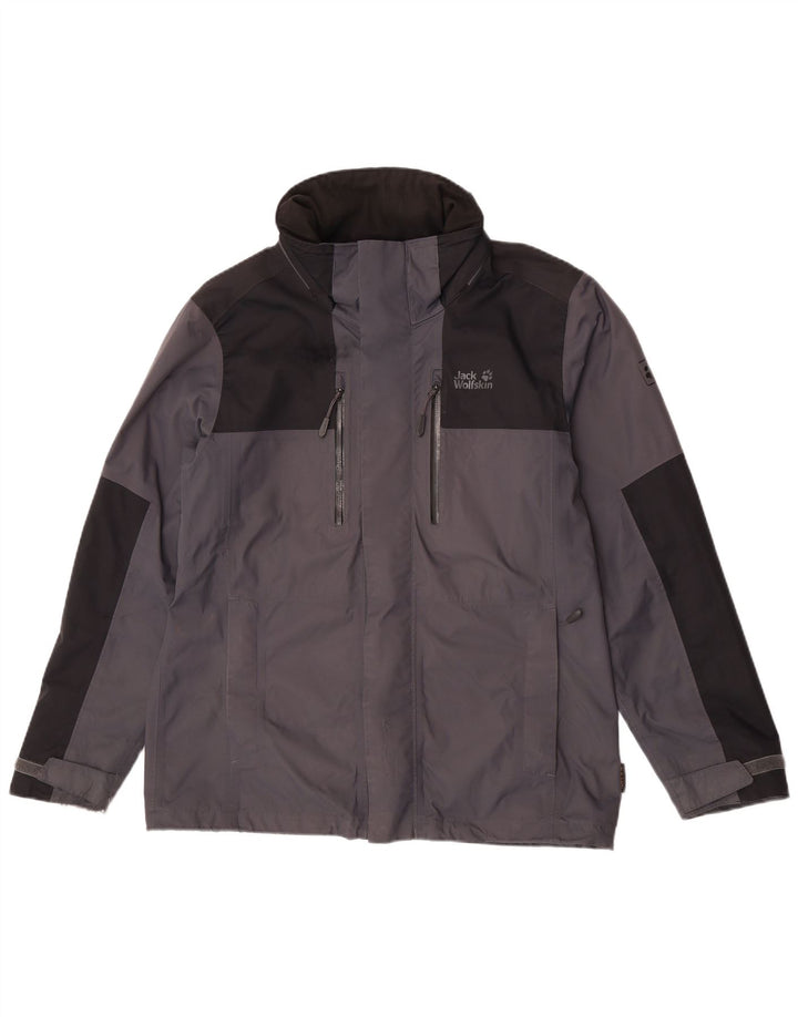 Męska kurtka przeciwdeszczowa Jack Wolfskin UK 36/38 Średni szary, blokowy poliamid