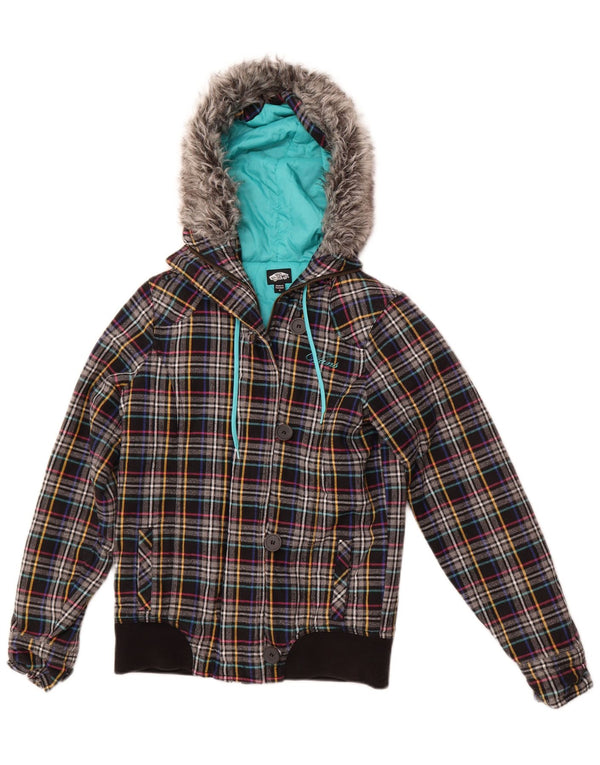 Damska kurtka bomberka z kapturem VANS UK 10, mała, szara, bawełniana w kratkę