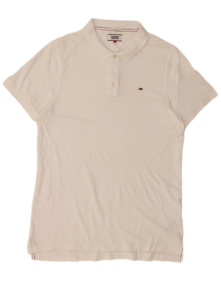 Męska koszulka polo slim fit TOMMY HILFIGER XL, biała, bawełniana