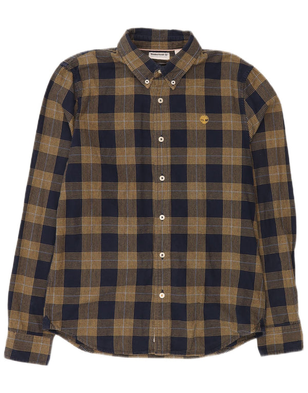 TIMBERLAND Mens Slim Fit Flannel Shirt Small Navy Blue Check Cotton
