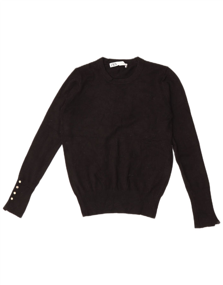 Sweter damski Zara z okrągłym dekoltem UK 10, mały, czarny