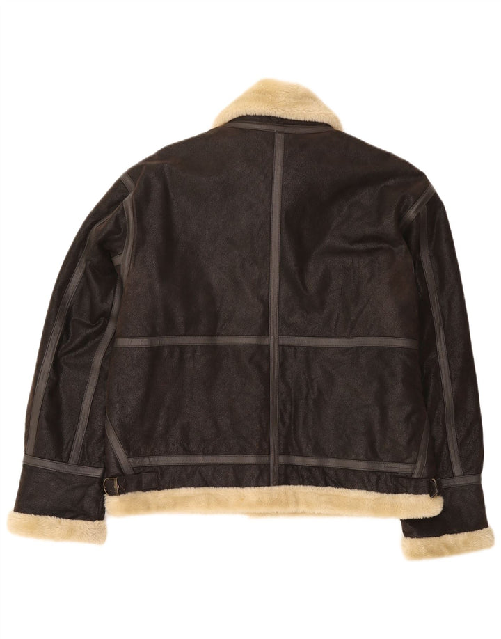 Męska kurtka Bomber Shearling w stylu vintage, UK 38, średnia brązowa skóra