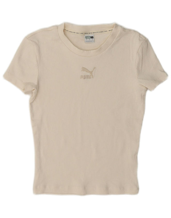 Damska koszulka Puma Crop Graphic Top UK 10, mała w kolorze złamanej bieli