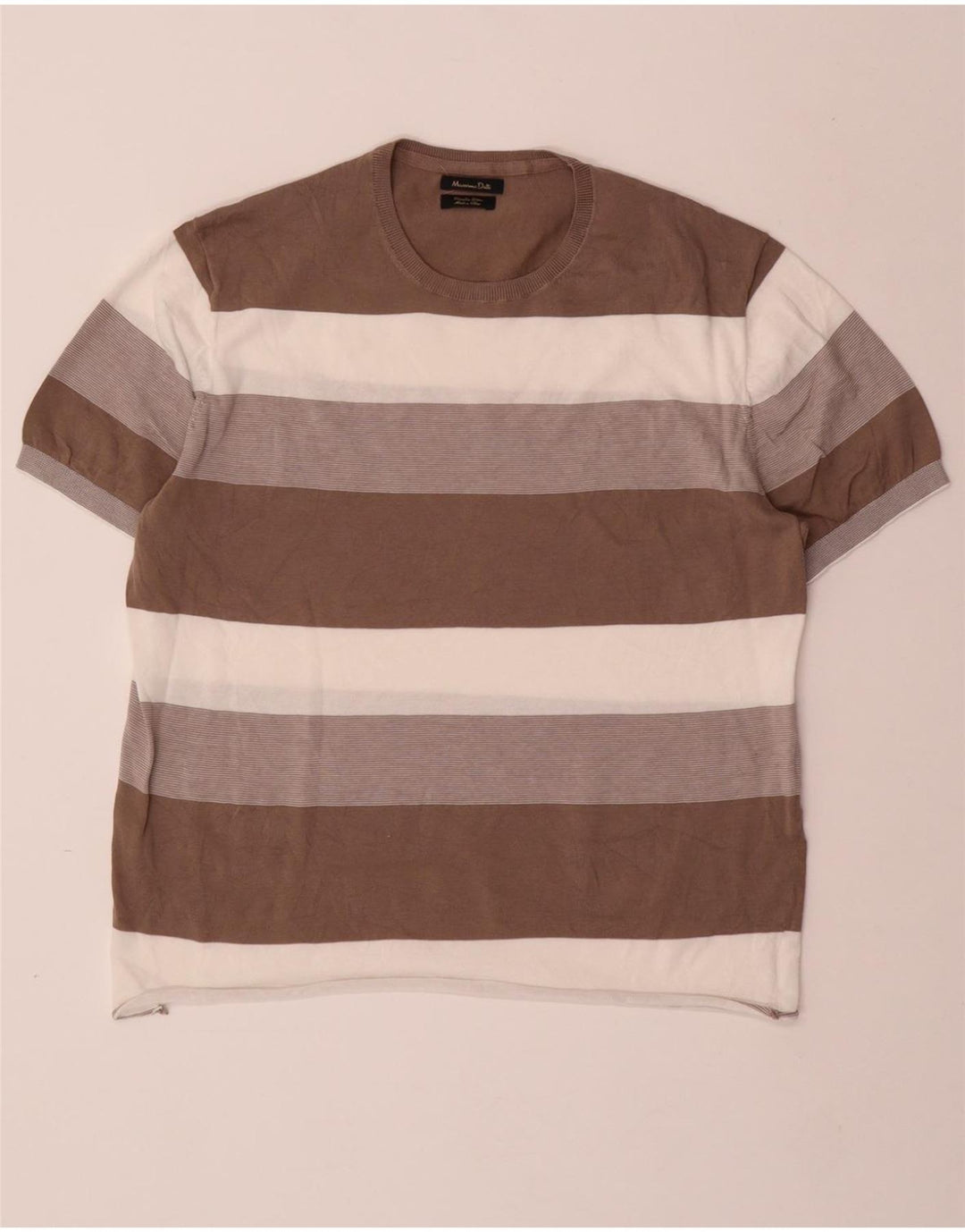 T-shirt męski MASSIMO DUTTI Top z dużej beżowej bawełny w paski
