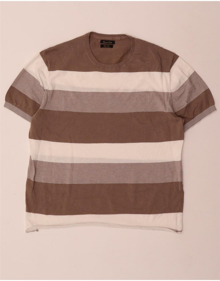T-shirt męski MASSIMO DUTTI Top z dużej beżowej bawełny w paski