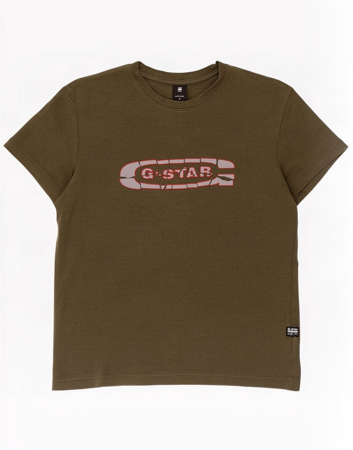 Męski T-shirt z grafiką G-Star, mały, bawełniany khaki