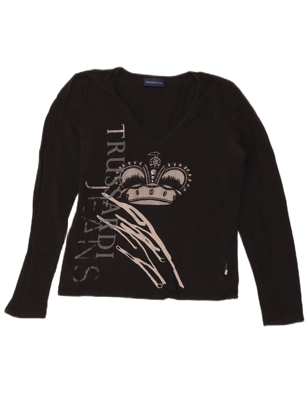 Damski top z grafiką TRUSSARDI JEANS, z długim rękawem, duży, czarny