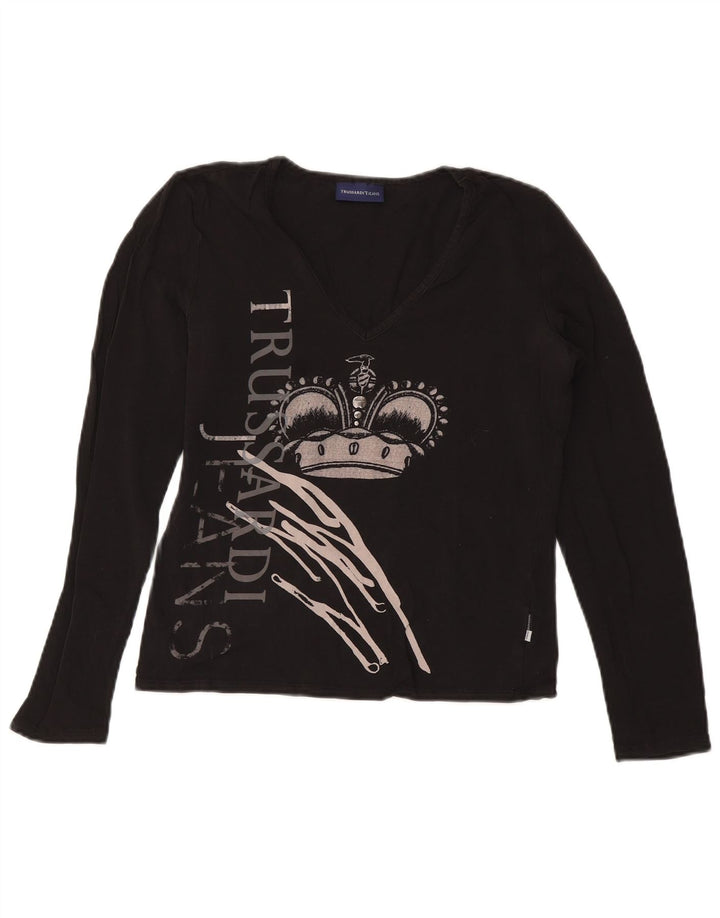 Damski top z grafiką TRUSSARDI JEANS, z długim rękawem, duży, czarny