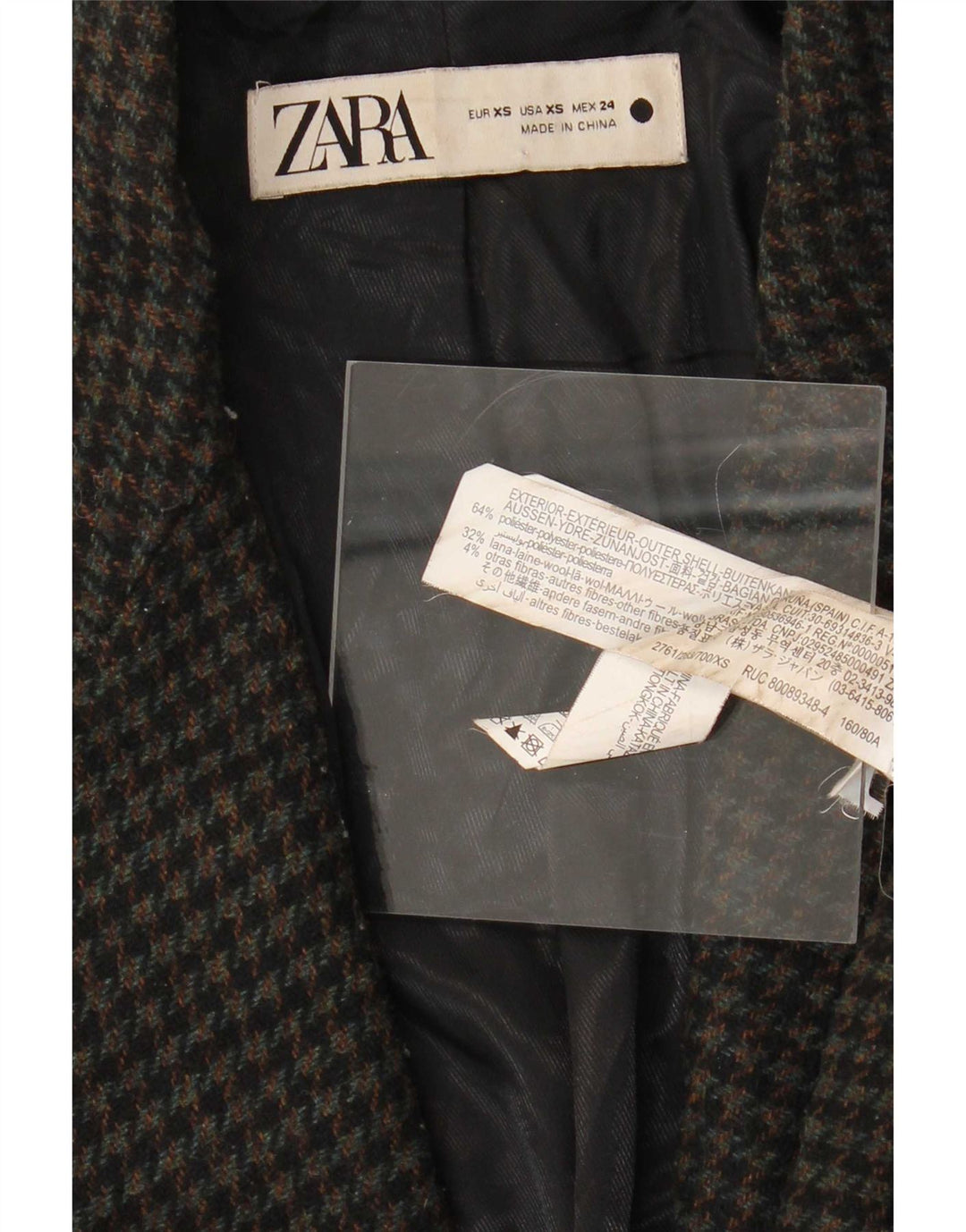 Damski płaszcz oversize Zara UK 6 XS, czarny poliester w pepitkę