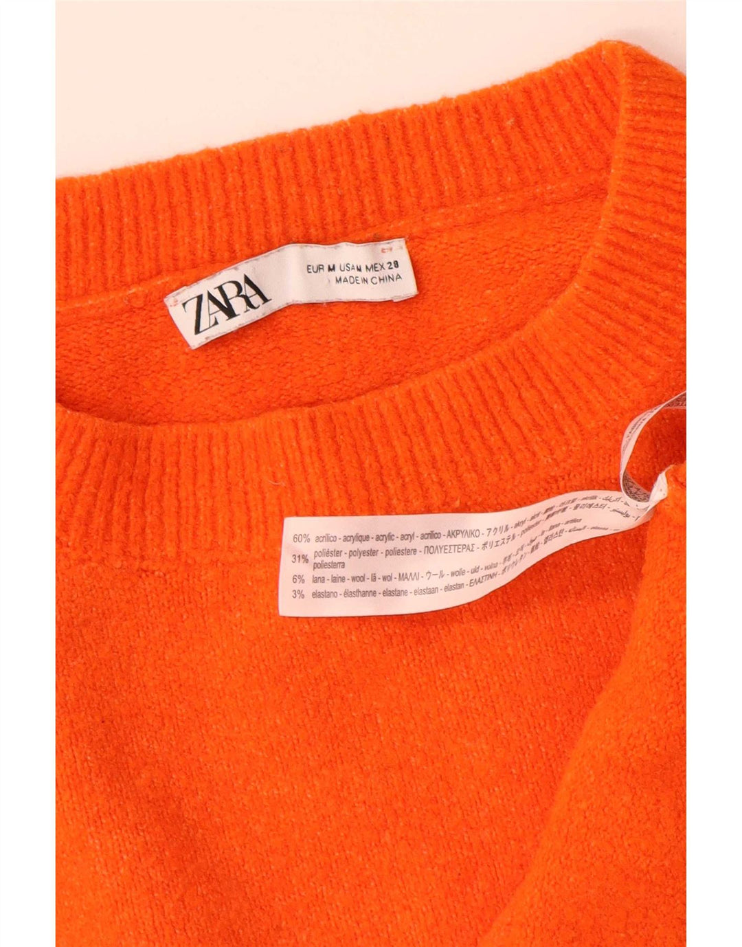Damski sweter oversize Zara z okrągłym dekoltem UK 14, średni pomarańczowy akryl