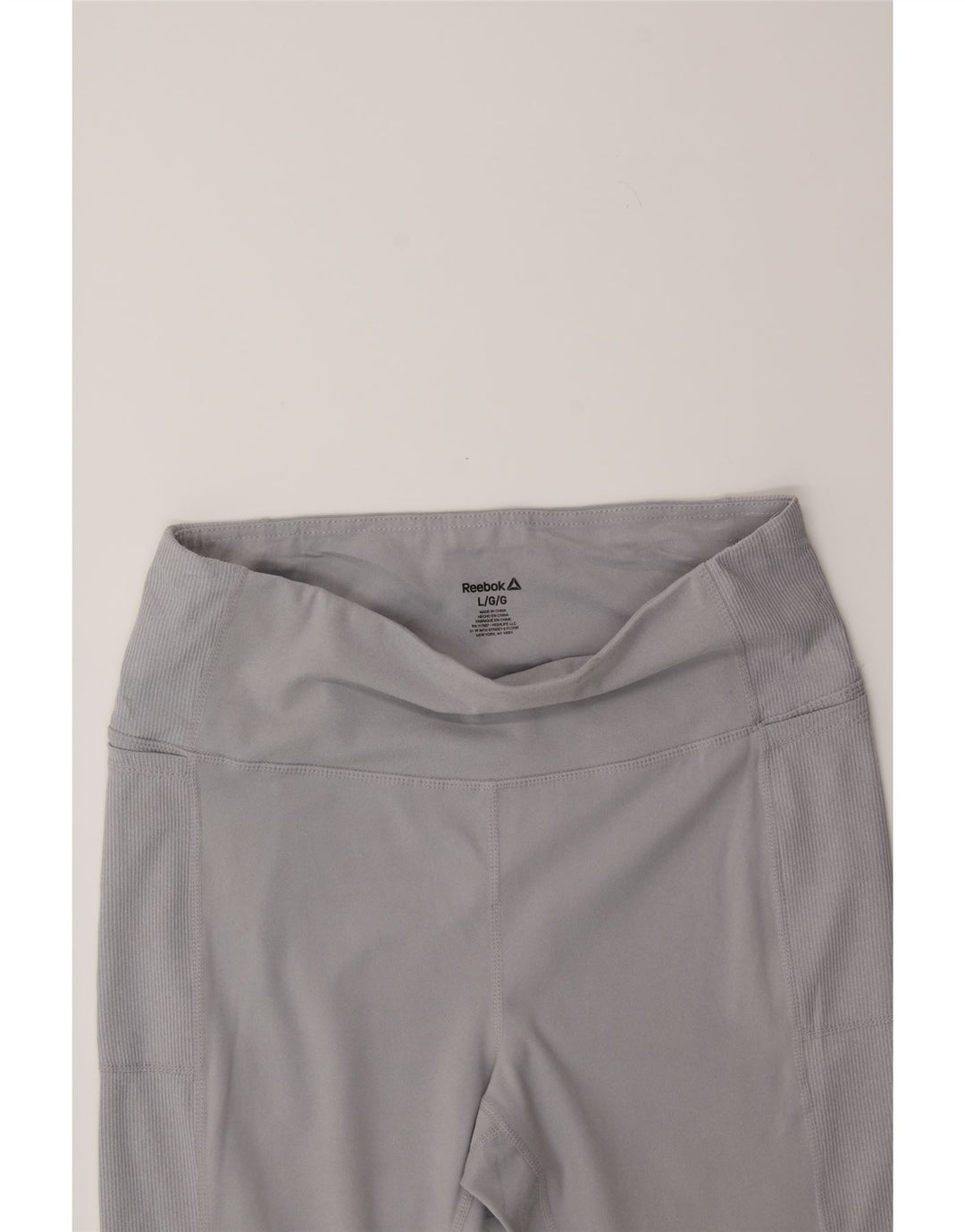 REEBOK Womens Graphic Leggings UK 14 Large Grey Polyester Vintage Reebok and Second-Hand Reebok from Messina Hembry 