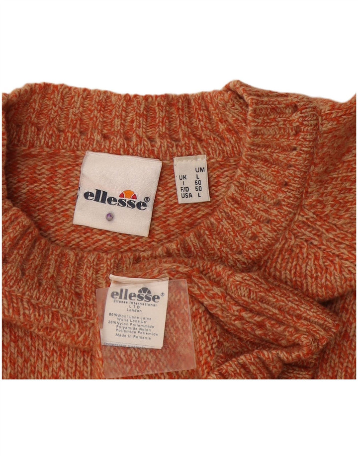 Męski sweter Ellesse z okrągłym dekoltem, duży, pomarańczowy, wełniany