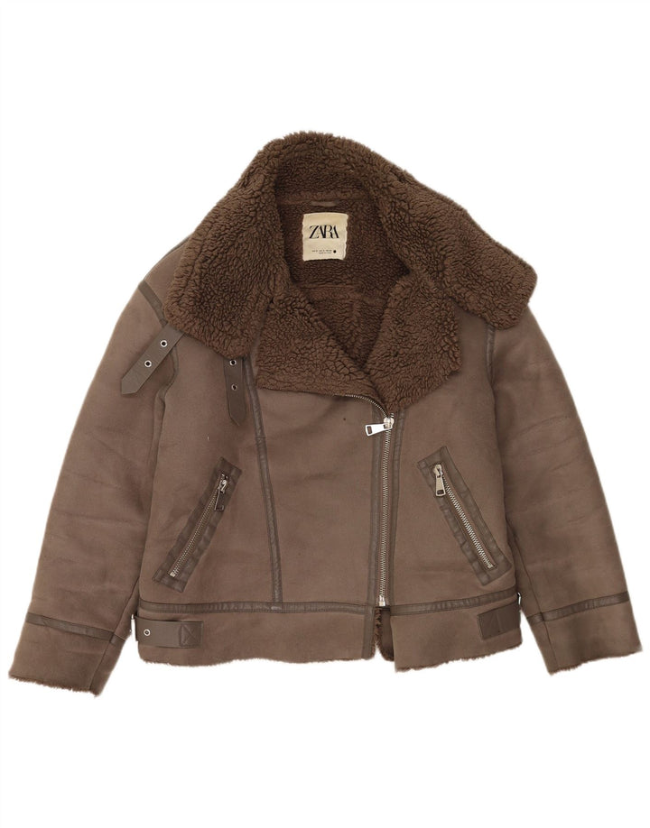 Damska kurtka motocyklowa Zara Sherpa Oversize UK 10, mała brązowa