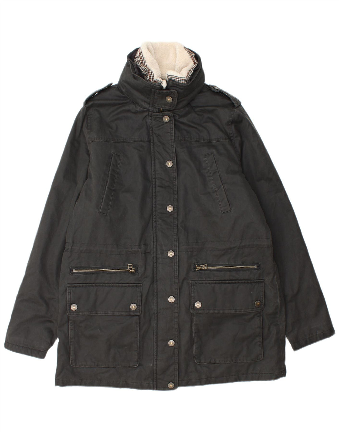 Kurtka wojskowa damska Fat Face z kapturem, woskowana, UK 14, duża, czarna