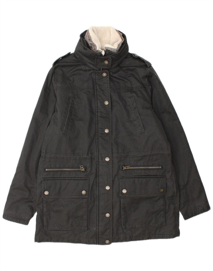 Kurtka wojskowa damska Fat Face z kapturem, woskowana, UK 14, duża, czarna