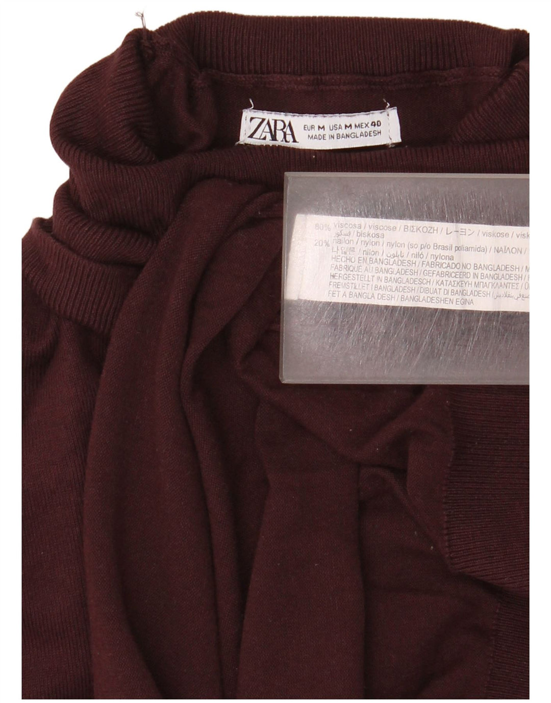 Męski sweter z golfem Zara Średni bordowy wiskoza