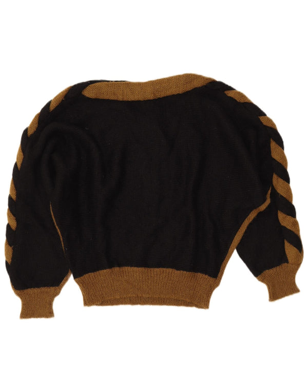 Damski sweter z dekoltem w łódkę w stylu vintage, UK 14, średni czarny, blok kolorów