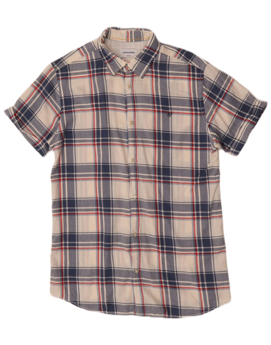 Męska koszula z krótkim rękawem Jack & Jones, duża, niebieska, bawełniana w kratę