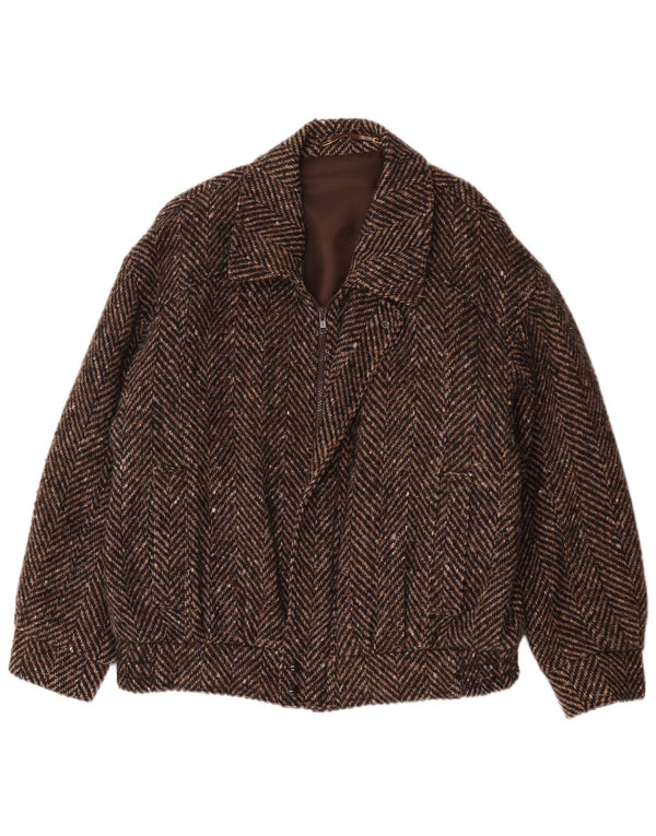 Męska kurtka wiatrówka Bomber Vintage UK 42 XL Brązowa wełna w jodełkę