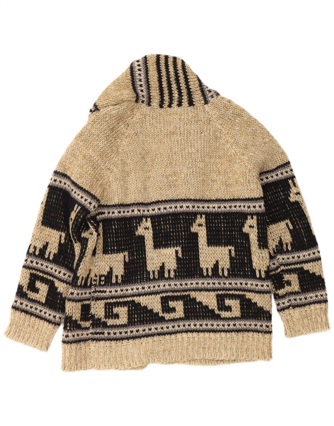 Męski sweter w stylu vintage, graficzny, otwarty kardigan, średni beż, blok kolorów