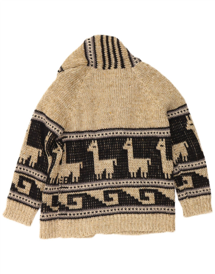 Męski sweter w stylu vintage, graficzny, otwarty kardigan, średni beż, blok kolorów