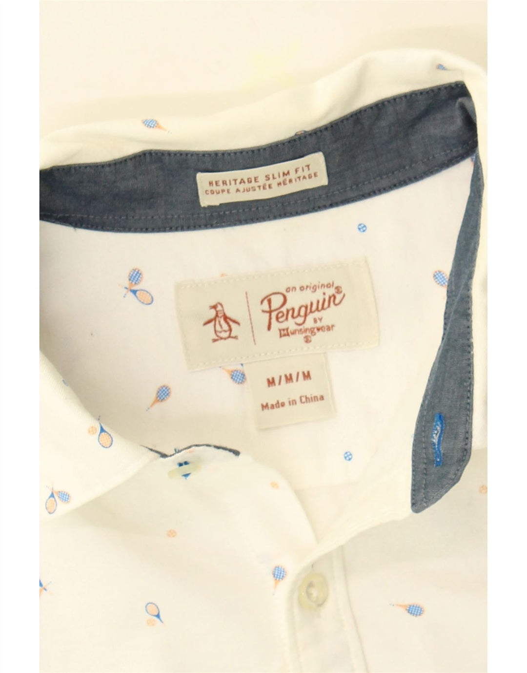 PENGUIN Mens Heritage Abstract Pattern Slim Fit Shirt Medium White Vintage Penguin and Second-Hand Penguin from Messina Hembry 