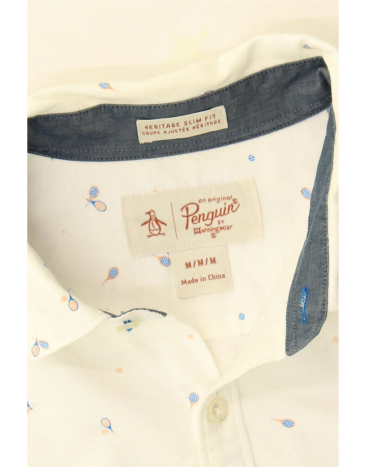 PENGUIN Mens Heritage Abstract Pattern Slim Fit Shirt Medium White Vintage Penguin and Second-Hand Penguin from Messina Hembry 