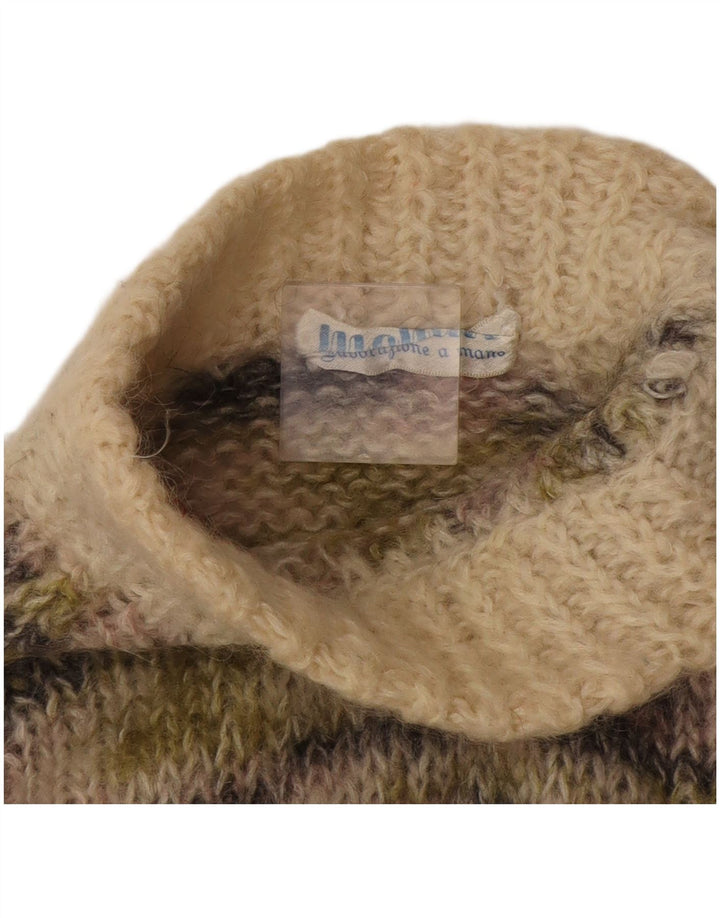 Sweter damski w stylu vintage z golfem UK 12, średni beż, nakrapiany