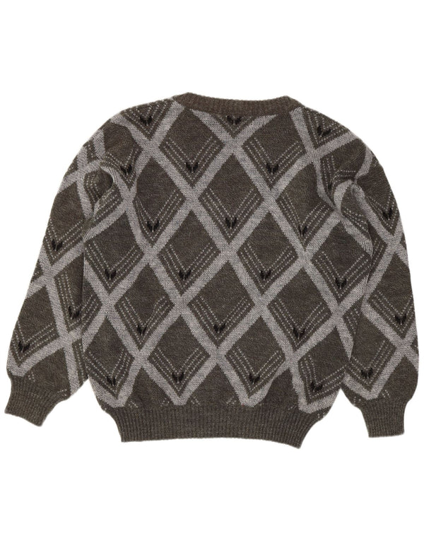 Sweter męski w stylu vintage z dekoltem w szpic IT 54 XL Szary Argyle/Diamentowa wełna