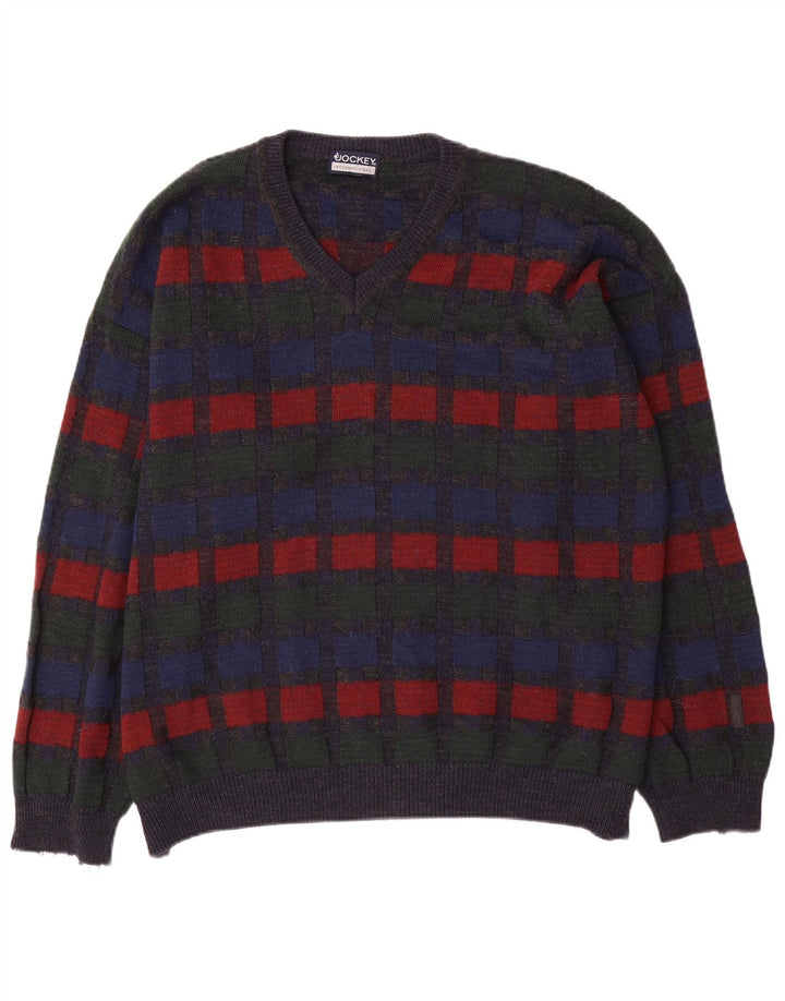 Męski sweter Jockey z dekoltem w kształcie litery V, 2XL, szara kratka