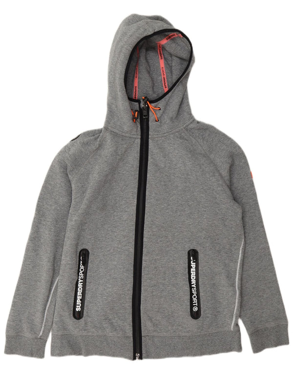 Damski sweter z kapturem Superdry z grafiką i zamkiem, UK 18 XL, szara bawełna