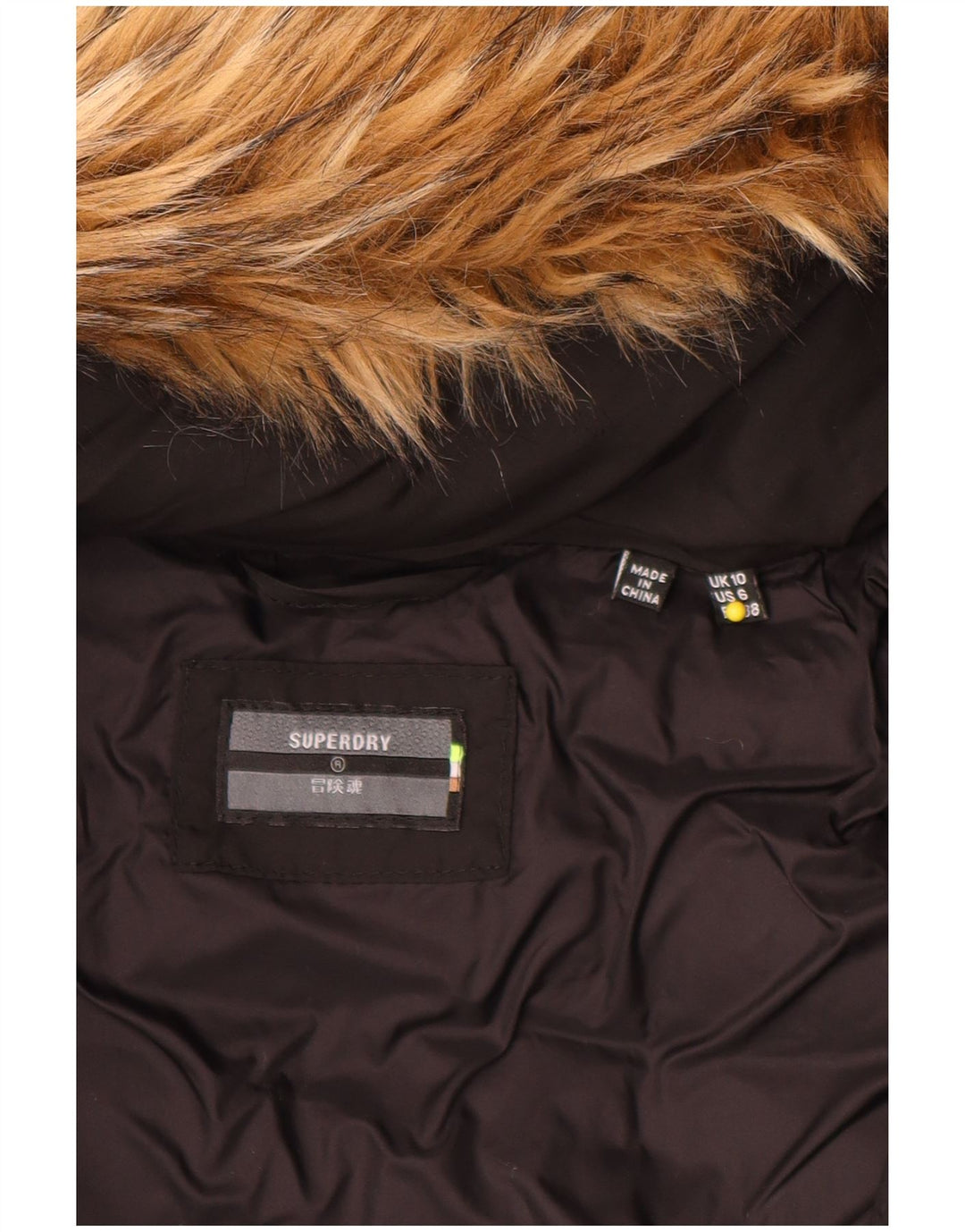 Damska wyściełana kurtka z kapturem Superdry UK 10, mała, czarna nylonowa