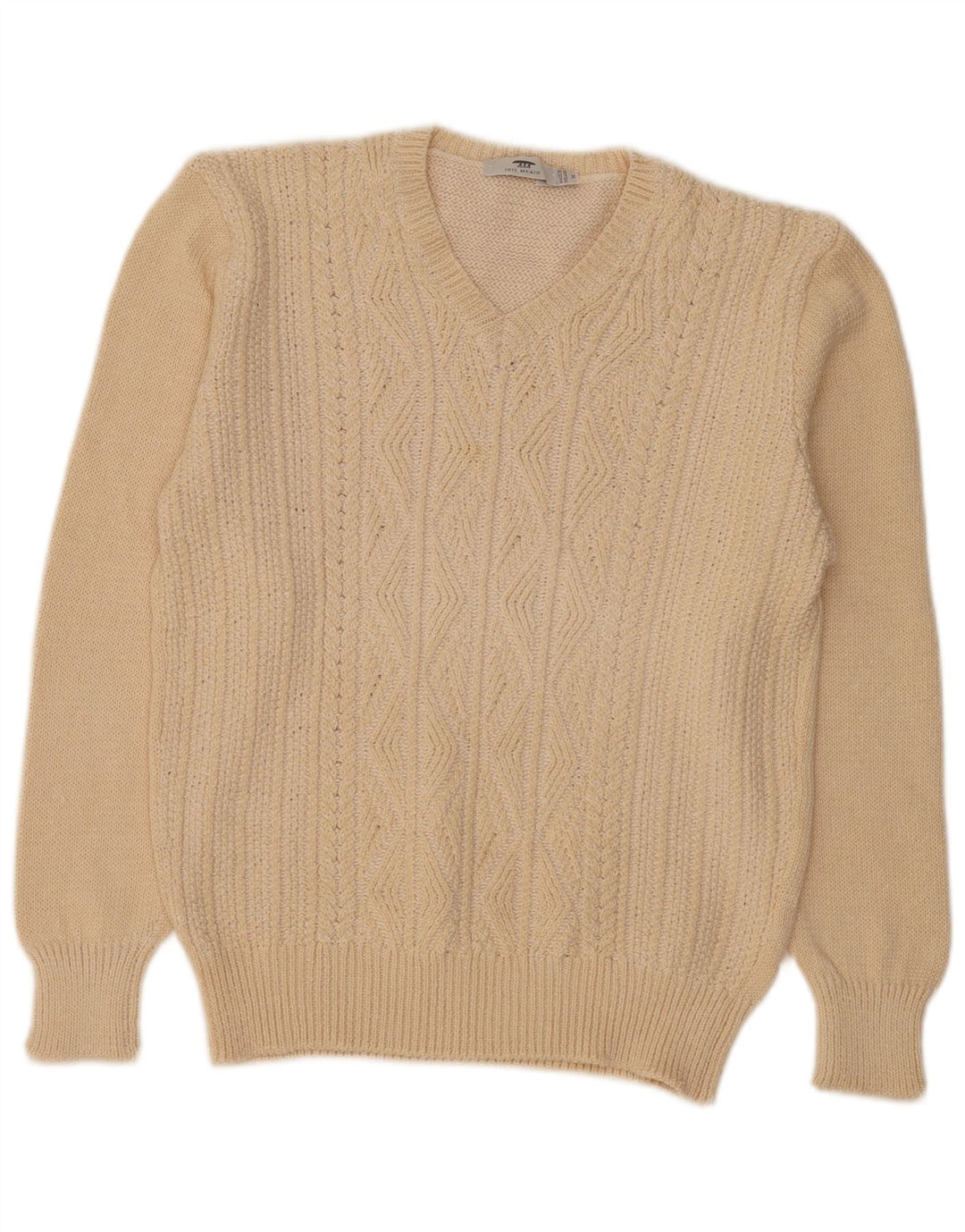 Sweter damski Inis Meain z dekoltem w kształcie litery V, UK 14, średni beż, argyle/diament