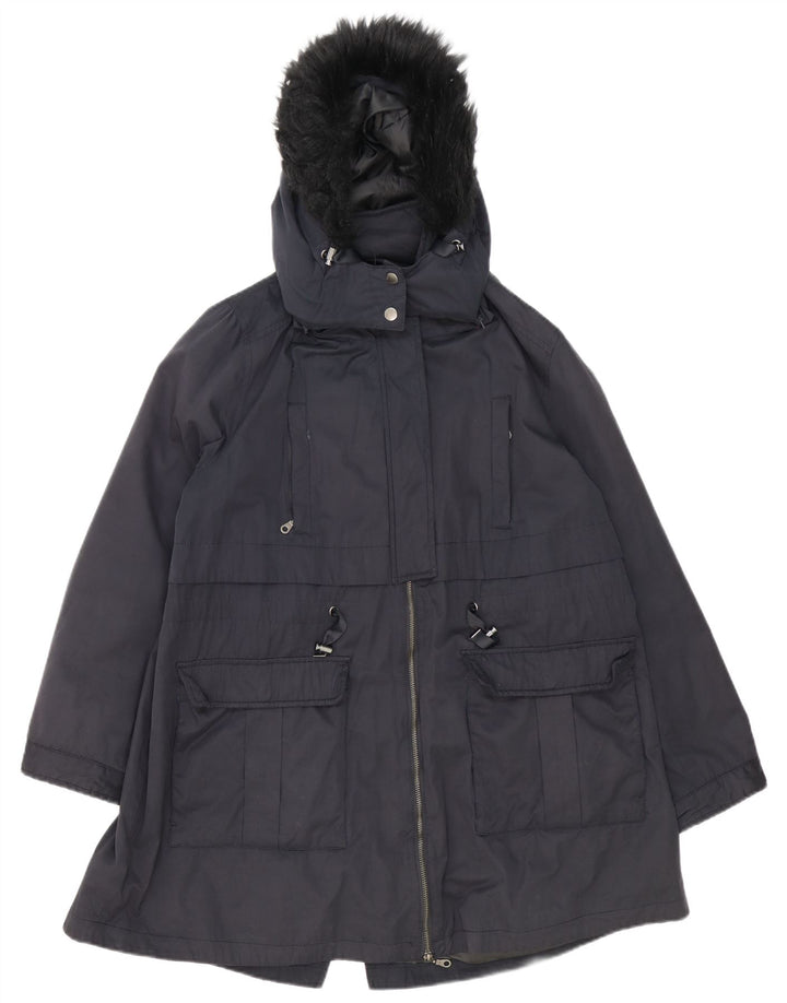 Damska kurtka parka z kapturem, oversize Monsoon, UK 18 XL, granatowa, poliester