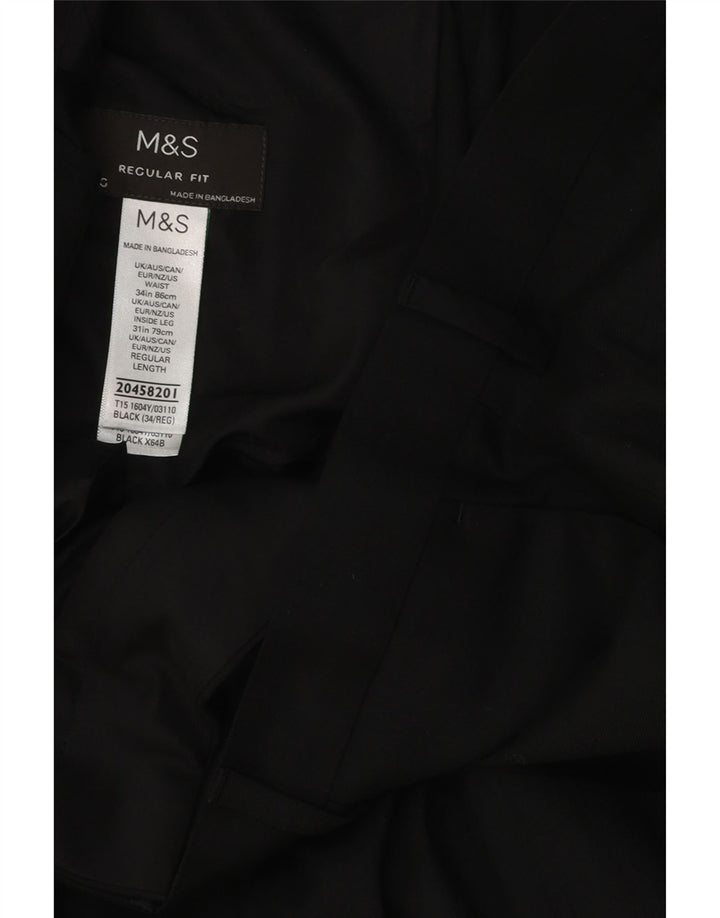 Męskie spodnie garniturowe Marks & Spencer o regularnym kroju W34 L31, czarny poliester