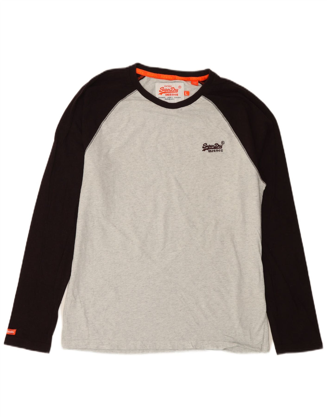Superdry męski top z długim rękawem, duży, szary, bawełniany w bloki kolorów