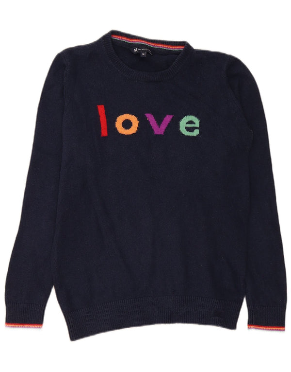 Crew Clothing Damski sweter z graficznym dekoltem UK 12, średni granatowy