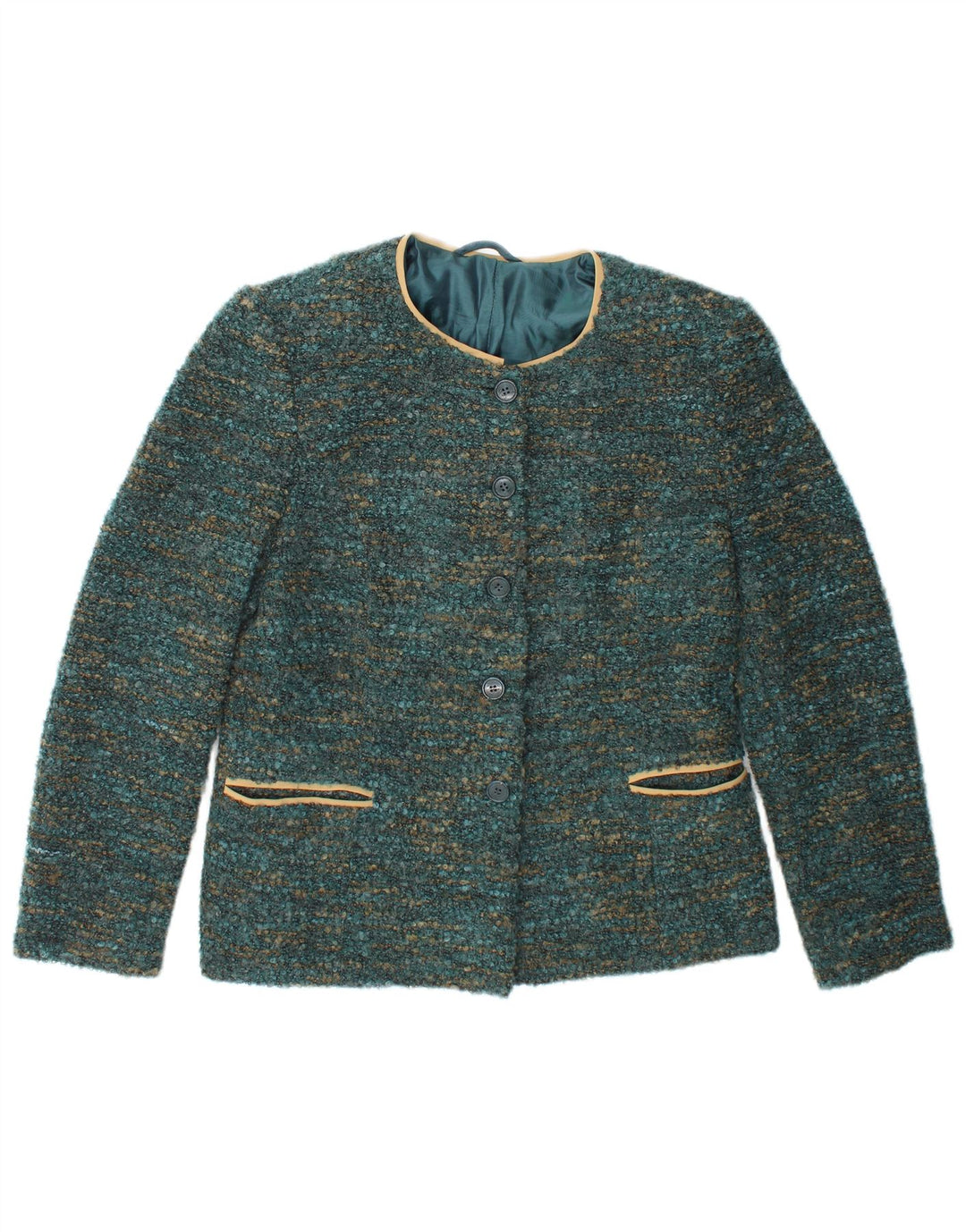 Vintage damska marynarka zapinana na 4 guziki UK 12, średnia, zielona nakrapiana