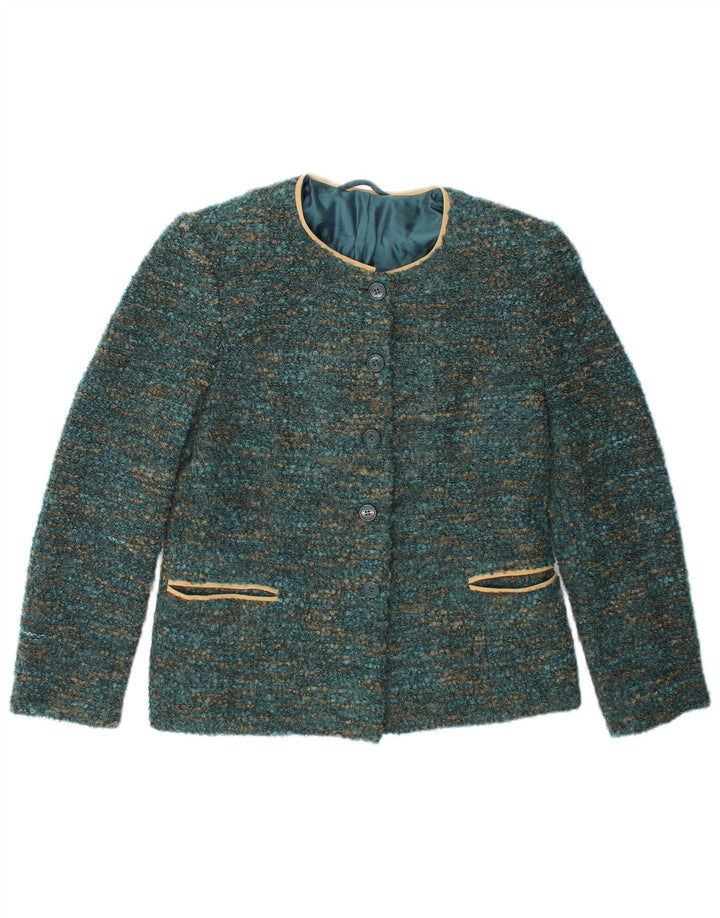 Vintage damska marynarka zapinana na 4 guziki UK 12, średnia, zielona nakrapiana