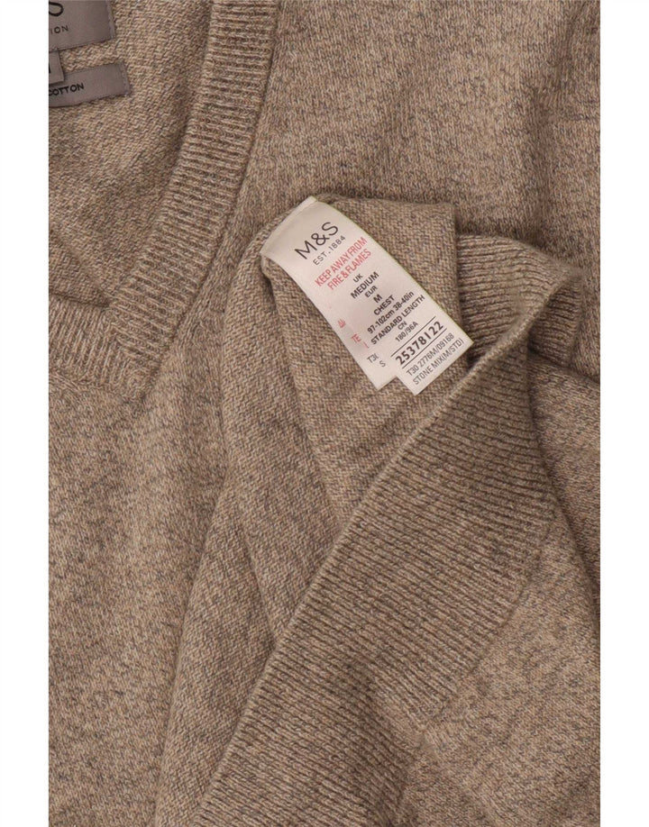 Marks & Spencer Męski podkoszulek z kamizelką, średni beż, bawełna z plamkami