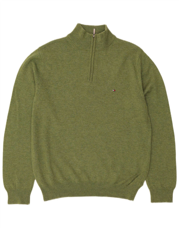 Męski sweter zapinany na zamek Tommy Hilfiger Średni zielony owcza wełna
