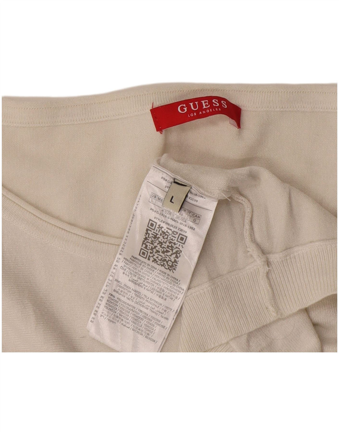 Damski sweter Guess z graficznym dekoltem w łódkę UK 16, duży, biały, wiskoza