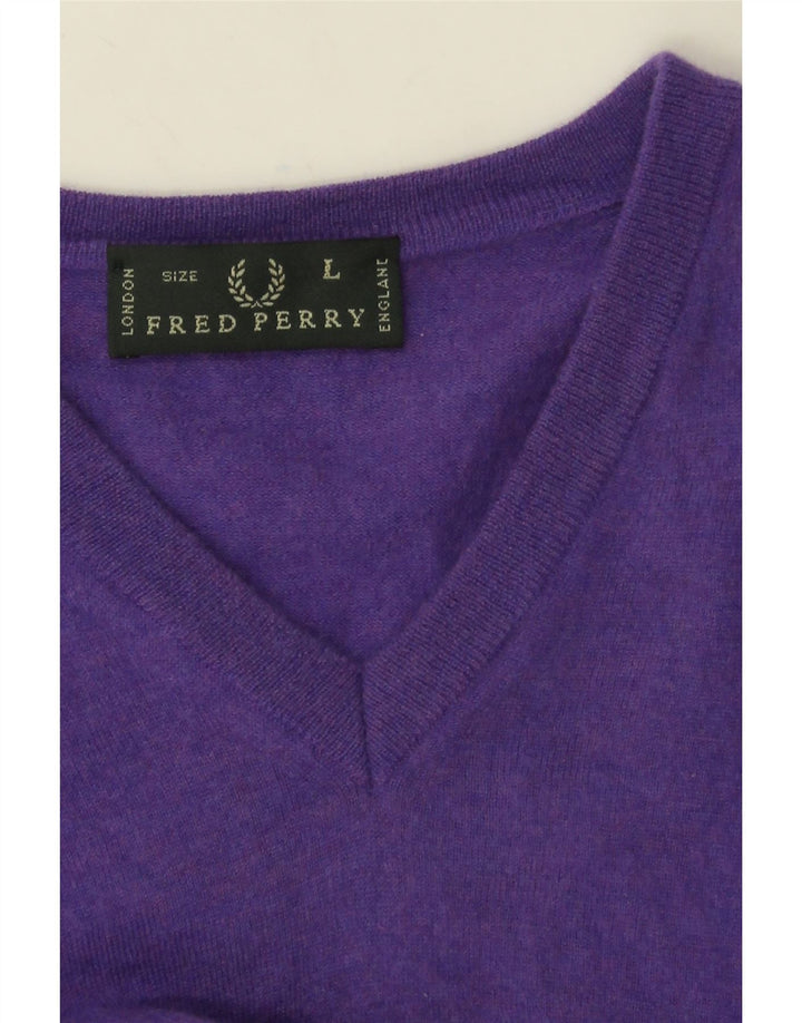 Męski sweter Fred Perry z dekoltem w kształcie litery V, duży fioletowy